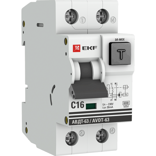 Автоматический выключатель дифференциального тока EKF PROxima DA63-16-30