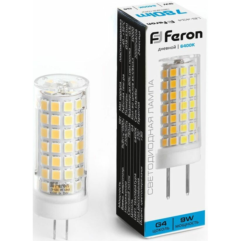 Светодиодная лампочка Feron LB-434 6400K (9 Вт, G4) - 38145