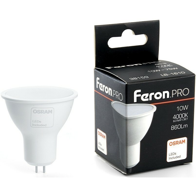 Светодиодная лампочка Feron PRO LB-1610 4000K (10 Вт, G5.3) - 38159