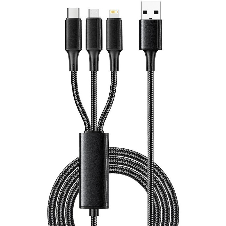 Кабель USB - microUSB/USB Type-C/Lightning, 1.2м, Rexant 18-7075