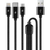 Кабель USB - microUSB/USB Type-C/Lightning, 1м, ttec 2DK39 Black (2DK39S)