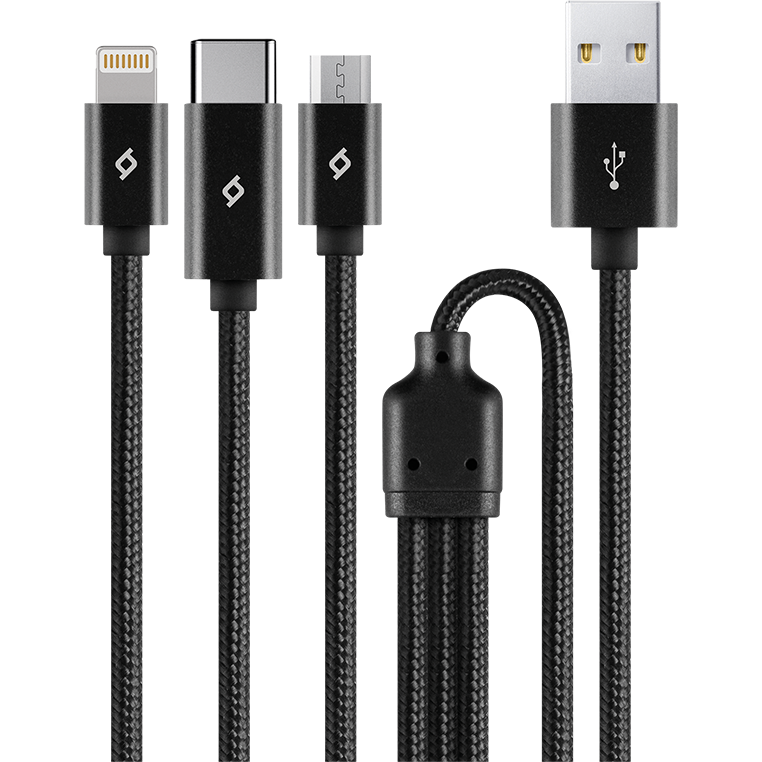 Кабель USB - microUSB/USB Type-C/Lightning, 1м, ttec 2DK39 Black - 2DK39S