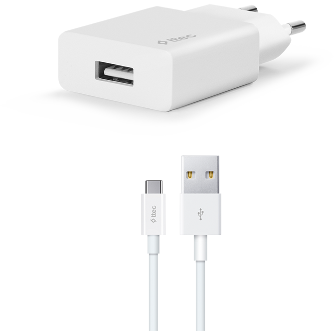 Сетевое зарядное устройство ttec SmartCharger Travel Charger 2.1A Type-C Cable White - 2SCS20