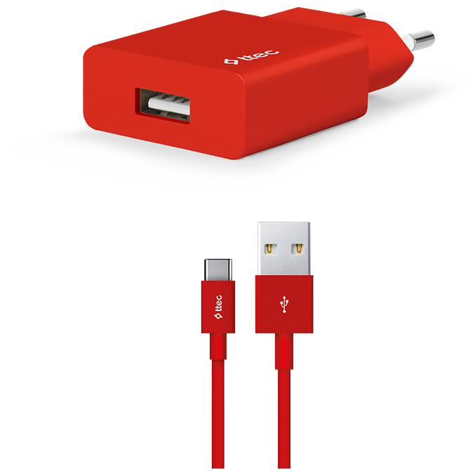 Сетевое зарядное устройство ttec SmartCharger Travel Charger 2.1A Type-C Cable Red - 2SCS20