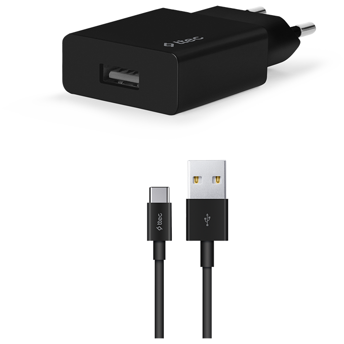 Сетевое зарядное устройство ttec SmartCharger Travel Charger 2.1A Type-C Cable Black - 2SCS20