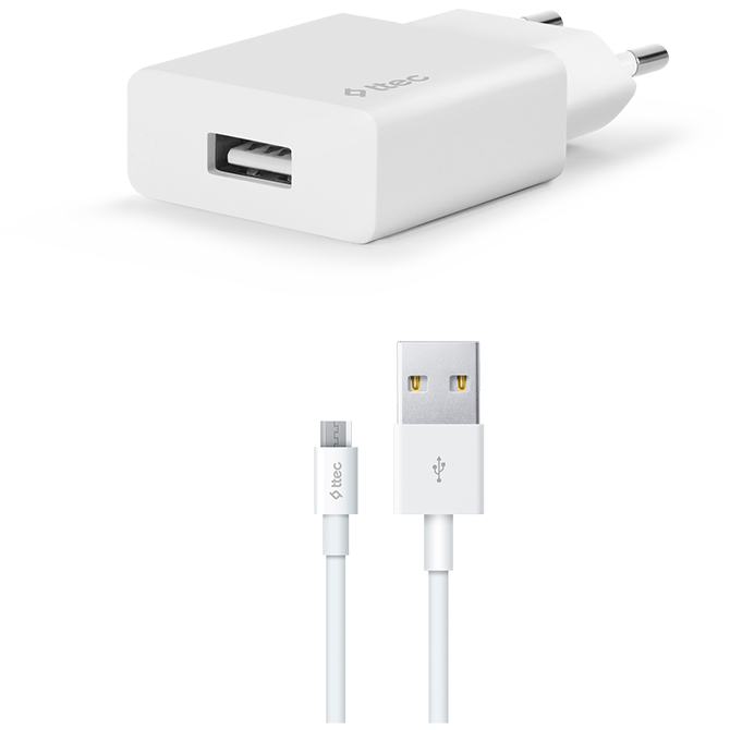 Сетевое зарядное устройство ttec SmartCharger Travel Charger 2.1A Micro USB Cable White - 2SCS20