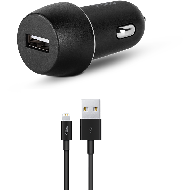 Автомобильное зарядное устройство ttec SmartCharger + Lightning Cable Black - 2CKS20L