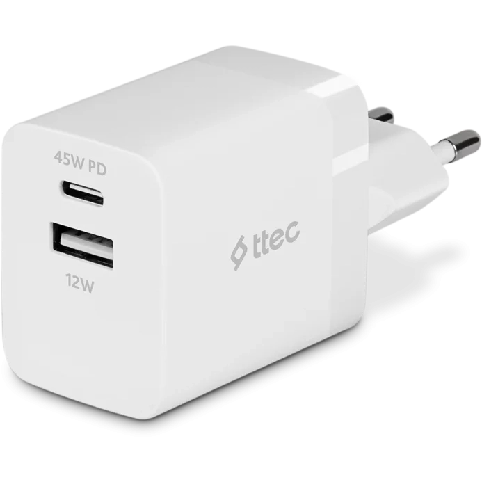 Сетевое зарядное устройство ttec SmartCharger Duo PD 45W White - 2SCP02