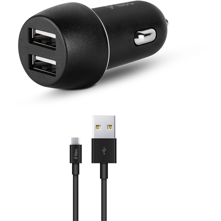 Автомобильное зарядное устройство ttec SmartCharger Duo 3.1A Dual USB + Micro USB Cable Black - 2CKS21M