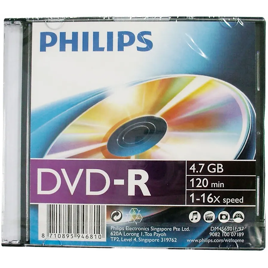 Диск DVD-R Philips 4.7Gb 16x Slim Case (1 шт.) - DM4S6S01F/97