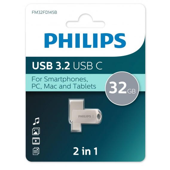 USB Flash накопитель 32Gb Philips 2-in-1 (FM32FD145B) - FM32FD145B/97