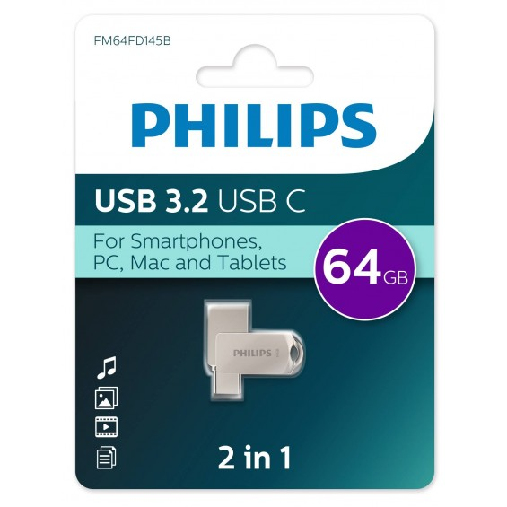 USB Flash накопитель 64Gb Philips 2-in-1 (FM64FD145B) - FM64FD145B/97