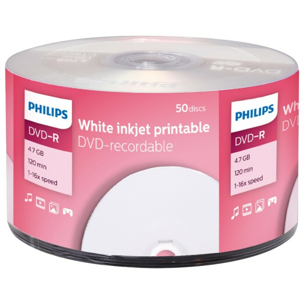 Диск DVD-R Philips 4.7Gb 16x White Inkjet Printable (50 шт.) - DM416U50F/97