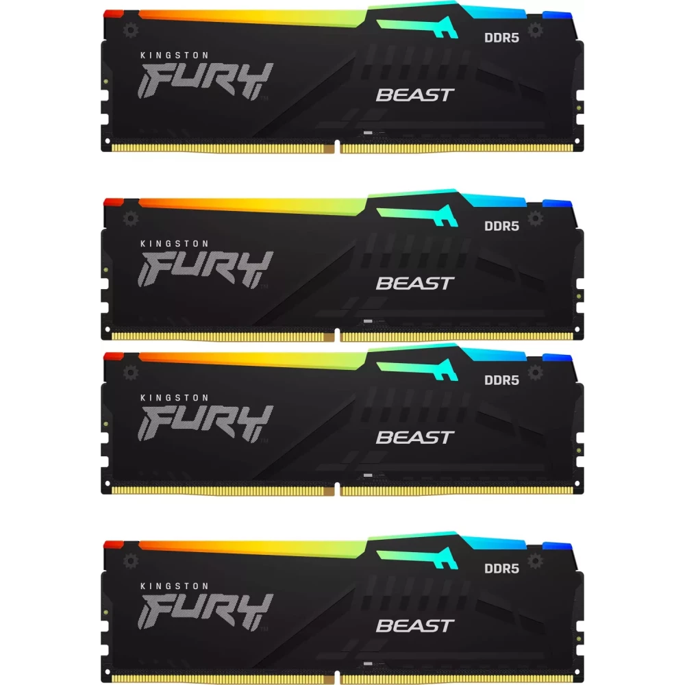 Оперативная память 64Gb DDR5 5200MHz Kingston Fury Beast Black RGB (KF552C40BBAK4-64) (4x16Gb KIT)