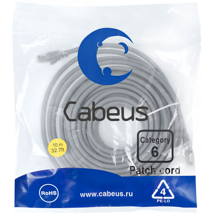 Патч-корд Cabeus PC-UTP-RJ45-Cat.6-10m-LSZH, 10м