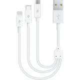 Кабель USB - microUSB/USB Type-C/Lightning, 0.3м, ttec 2DK13 White