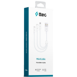 Кабель USB - microUSB/USB Type-C/Lightning, 0.3м, ttec 2DK13 White