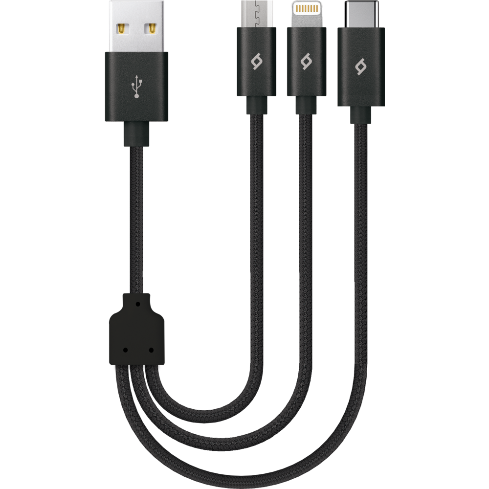 Кабель USB - microUSB/USB Type-C/Lightning, 0.3м, ttec 2DK31 Black