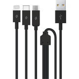 Кабель USB - microUSB/USB Type-C/Lightning, 1.2м, ttec 2DK7521S Black