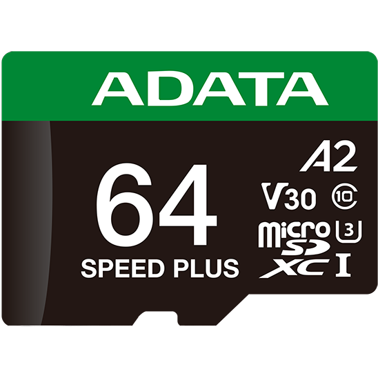 Карта памяти 64Gb MicroSD ADATA SPEED PLUS + SD адаптер (UD64GUI3V30A2SP-RA1)