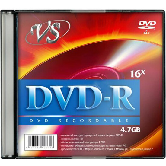 Диск DVD-R VS 4.7Gb 16x Slim Case (VSDVDRSL01)