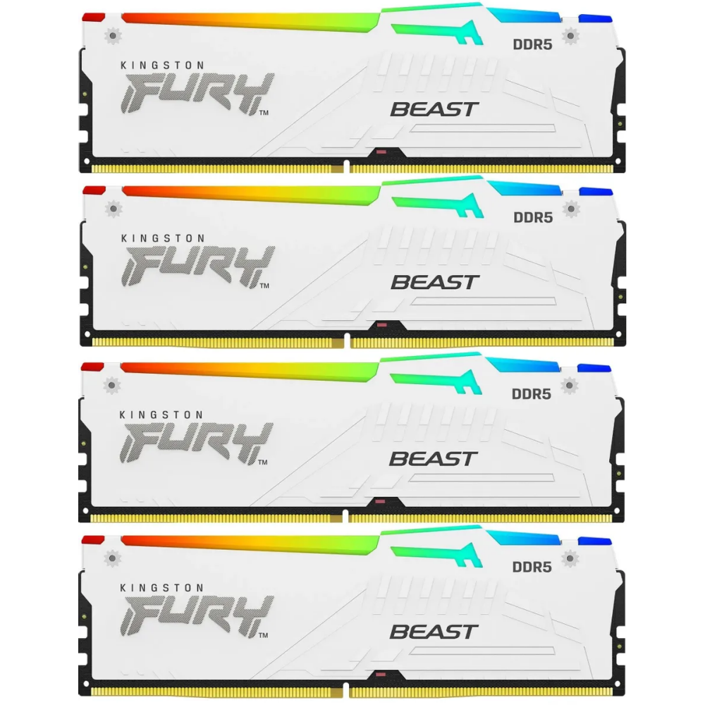 Оперативная память 64Gb DDR5 5200MHz Kingston Fury Beast White RGB (KF552C40BWAK4-64) (4x16Gb KIT)