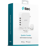 Сетевое зарядное устройство ttec Quattro Worldwide Travel Charger EU/GB/USA White (2SC02BUK)