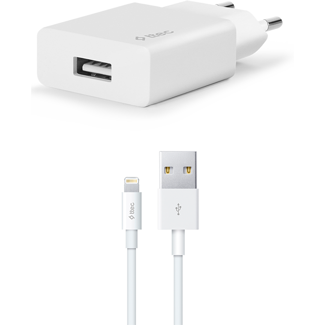 Сетевое зарядное устройство ttec SmartCharger Travel Charger 2.1A Lightning Cable White - 2SCS20LB