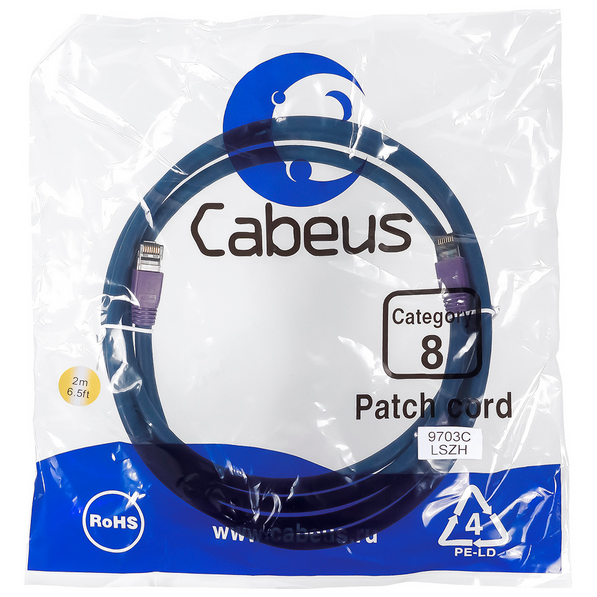 Патч-корд Cabeus PC-SSTP-RJ45-Cat.8-2m-LSZH, 2м