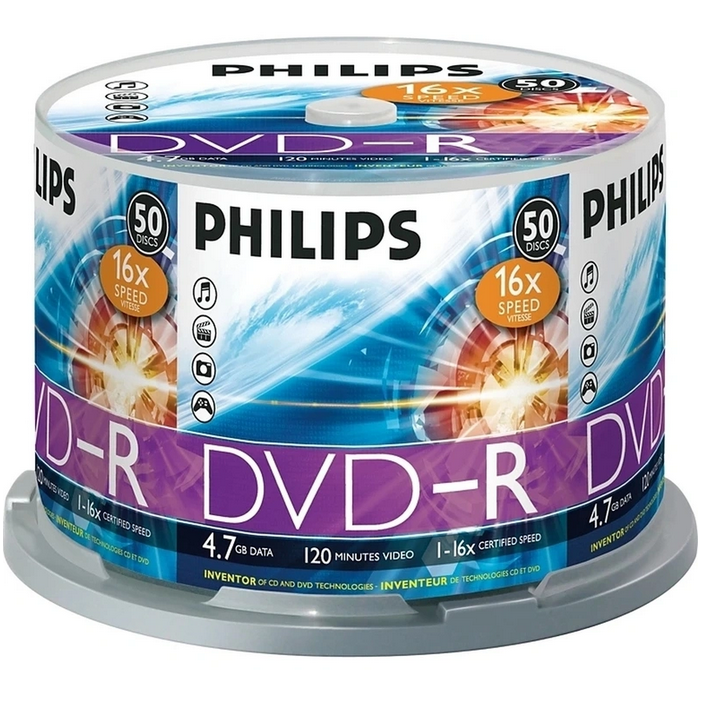 Диск DVD-R Philips 4.7Gb 16x Cake Box (50 шт.) (DM4S6B50F/97)