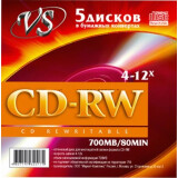 Диск CD-RW VS 700Mb 12x Paper Cover, 5 шт. (VSCDRWK501)