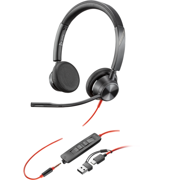 Гарнитура Plantronics (Poly) Blackwire 3325 Stereo USB-C Headset + 3.5mm Plug + USB-C/A Adapter - 8X221AA