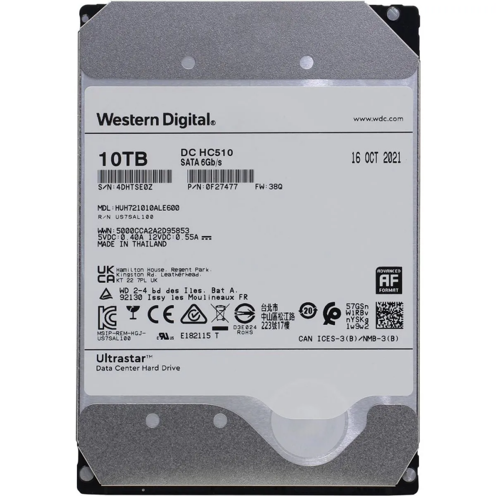 Жёсткий диск 10Tb SATA-III WD Ultrastar DC HC510 (0B42320) - WUS721010ALE600