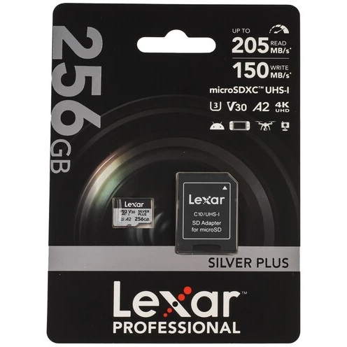 Карта памяти 256Gb MicroSD Lexar Professional Silver Plus + SD адаптер (LMSSIPL256G-BNANG)