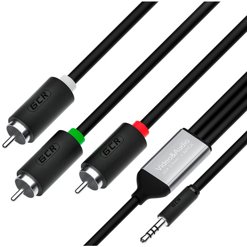 Кабель 3.5 Jack (M) - 3x RCA (M), 1м, Greenconnect GCR-53202