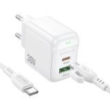 Автомобильное зарядное устройство Borofone BAS45A White + USB-C - USB-C Cable (6941991113895)