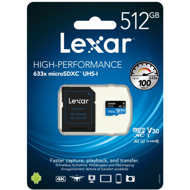 Карта памяти 512Gb MicroSD Lexar + SD адаптер (LSDMI512BB633A)