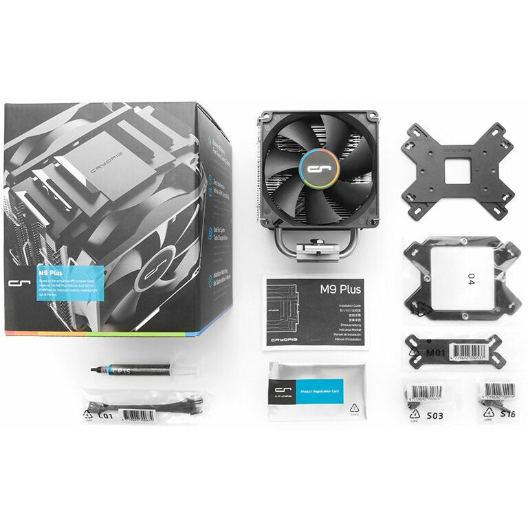 Кулер для процессора Cryorig m9 Plus, высота 125 мм, 600-2200 об/мин, 26 ДБА, PWM. Cryorig Frostbit CR-m2a. Универсальное крепление am4. Двухвентиляторный Gigabyte.