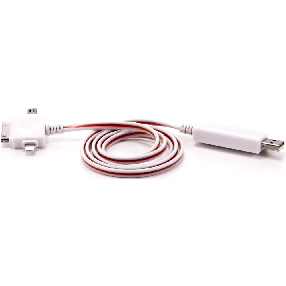 Кабель USB - microUSB/Lightning/Apple 30-pin, 1м, Gmini mCable GM-MEL400FL White/Red - GM-MEL400FLWR