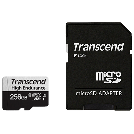 Карта памяти 256Gb MicroSD Transcend 350V + SD адаптер (TS256GUSD350V)