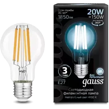 Светодиодная лампочка Gauss Filament A60 4100K (20 Вт, E27) 1 шт. - 102902220