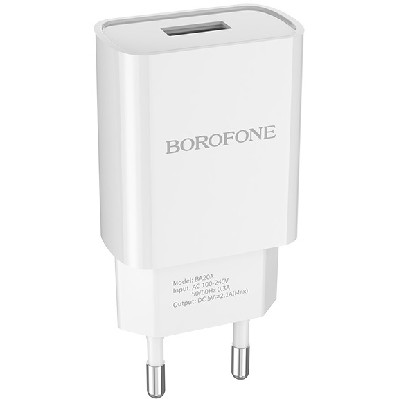 Сетевое зарядное устройство Borofone BA20A Sharp White + Lightning Cable - 6931474700728