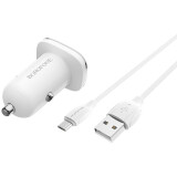 Автомобильное зарядное устройство Borofone BZ12A Lasting White + MicroUSB Cable (6931474708694)